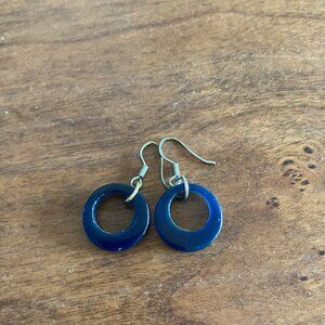 Blue glass hoop earrings